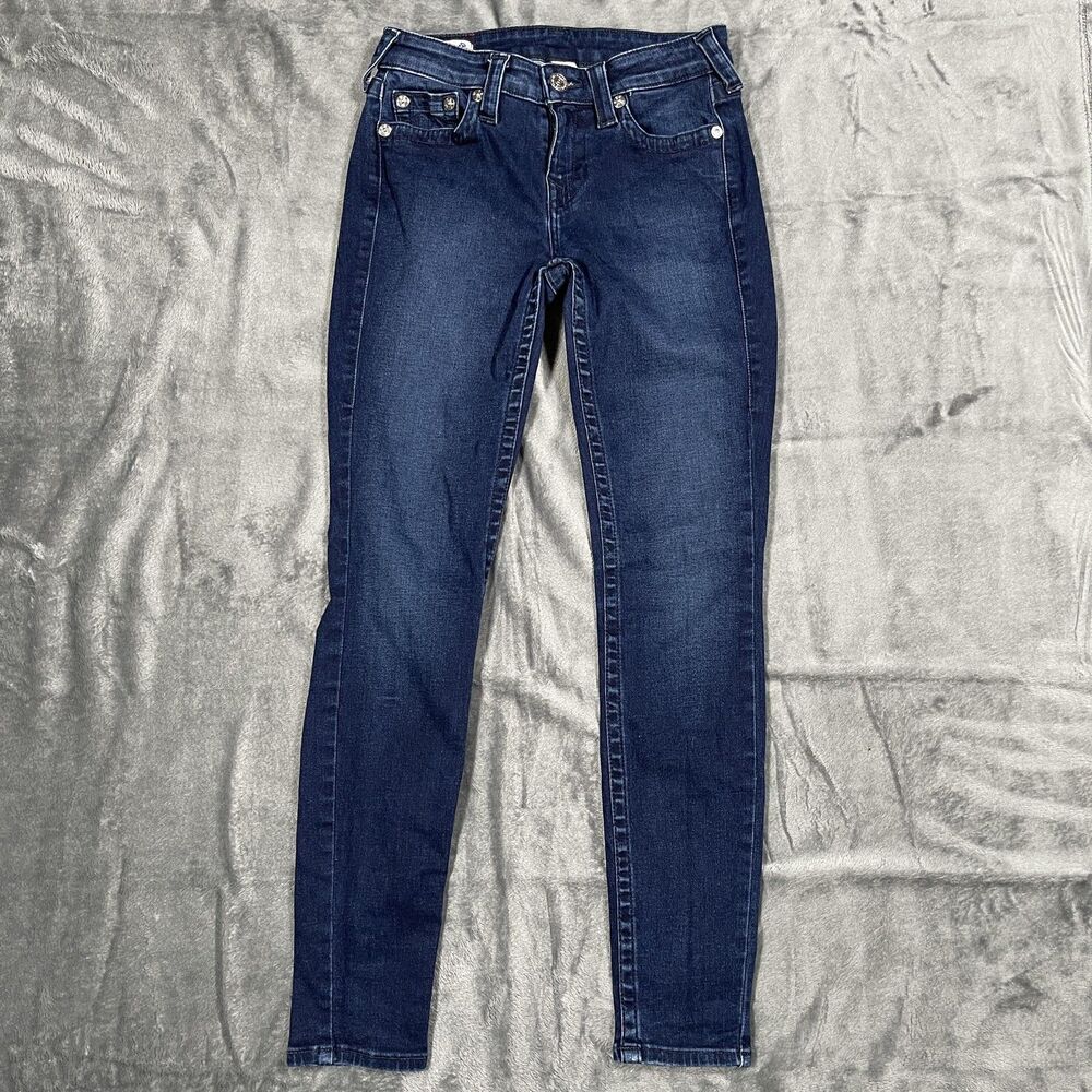 True Religion Halle Jeans Womens 27 Blue Dark Wash Skinny Mid Rise Stretch